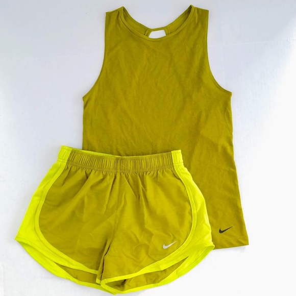 Nike Pants - Nike Set Moss Green Cut Out Open Back Tank Top & Tempo Dolphin Running Shorts XS